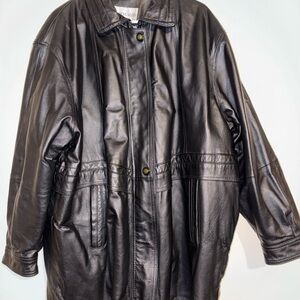 Men's Classic Black Leather Trench Coat